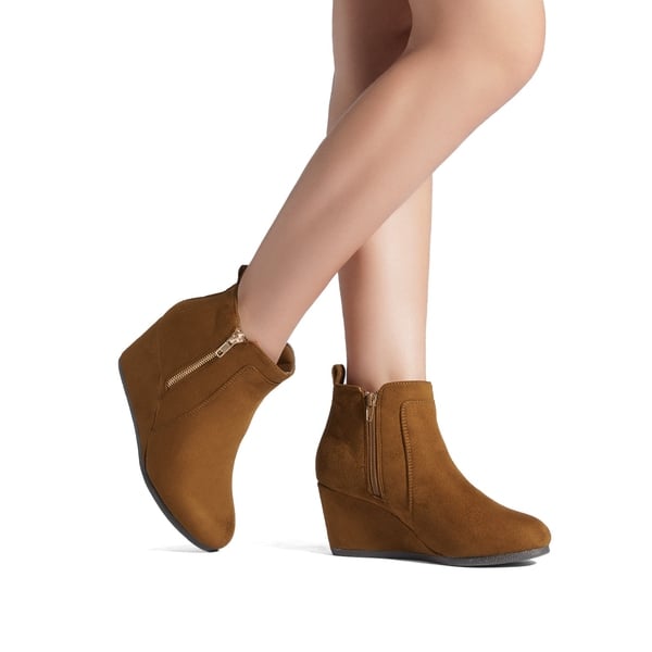 Pointed Toe Suede Wedge Bootie - TAN SUEDE - 2